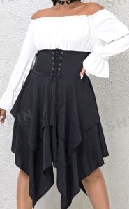 Adult Female Costumes to Hire - Pirate - Black & white dress - 3XL
